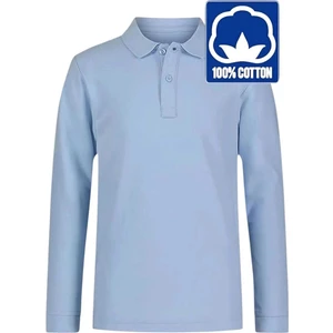 Erkek Çocuk Uzun Kol  Pamuklu Polo Yaka T-Shirt Günlük ve Okul Uniforma Okul T-Shirt