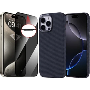 Apple iPhone 16 Pro Max Kılıf Magsafe Şarj Özellikli Karbon Fiber Görünümlü Zore Nekst Kapak + Hayalet Ekran Koruyucu
