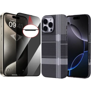 Apple iPhone 16 Pro Max Kılıf Magsafe Şarj Özellikli Karbon Fiber Görünümlü Zore Nekst Kapak + Hayalet Ekran Koruyucu