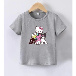 Kaliteli Pamuk Penye Unisex Erkek Kız  Çocuk Baskılı Tshirt 5 6 7 8 9 10 11 12 13 14 Yaş Hellokitty