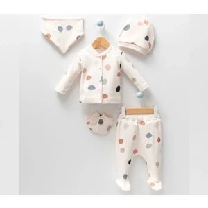 Unisex Bebek Puanlı Desenli Natural 5li Hastane Çıkışı Zıbın Seti
