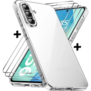 M.TK Moveteck Samsung Galaxy A56 Kılıf Kamera Çıkıntılı Korumalı Yumuşak Şeffaf Silikon + 9h Ekran Koruyucu Cam Set