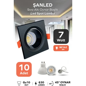 6W Sıva Altı Oynar Başlık GU10 Kare Siyah Beyaz Işık LED Spot Lamba-10 Adet