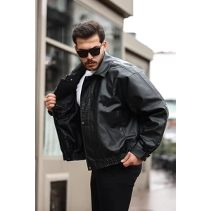 Oversize Vintage Erkek Siyah Deri Ceket