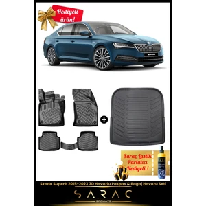 Skoda Superb 2015-2023 Araca Özel 3D Havuzlu Paspas & Bagaj Havuzu Seti