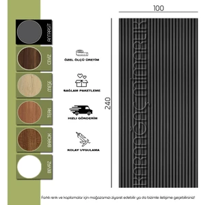 Karaağaç Mimarlık 100 x 240 Mdf Ahşap Akustik Duvar ve Tavan Paneli-Antrasit
