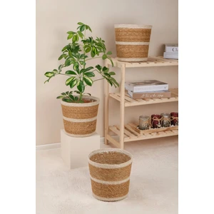 Avantage Home Martina - 3 Adet Dekoratif Iç Korumalı Doğal El Örmesi Hasır Saksı Sepet Seti 24 cm