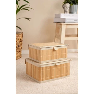 Marion - 2 Li Küçük Bambu Iç Korumalı, Kapaklı, Organizer, Düzenleyici, Saklama Kutusu