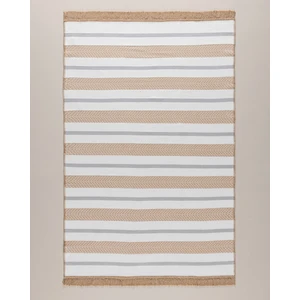 Serein Pamuklu Saçaklı Dokuma Kilim - Bej/gri - 120X180 cm