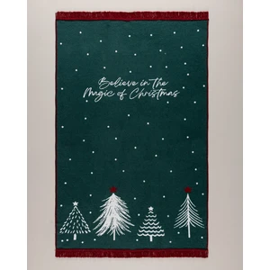 Feuille Pamuklu Saçaklı Dokuma Kilim - Yeşil/beyaz - 120X180 cm