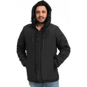 Erkek Siyah Içi Polarlı Su ve Rüzgar Geçirmez Kapüşonlu Kışlık Mont & Kaban & Parka