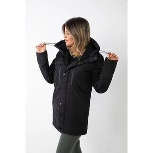Kadın Siyah Içi Polarlı Su ve Rüzgar Geçirmez Kapüşonlu Kışlık Mont & Kaban & Parka