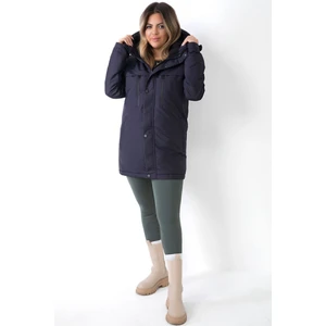Kadın Lacivert Içi Polarlı Su ve Rüzgar Geçirmez Kapüşonlu Kışlık Mont & Kaban & Parka