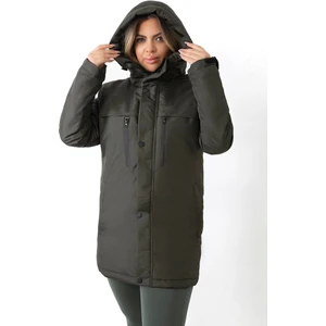 Kadın Haki Içi Polarlı Su ve Rüzgar Geçirmez Kapüşonlu Kışlık Mont & Kaban & Parka