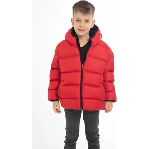 Erkek Çocuk Kırmızı Içi Polarlı Kapüşonlu Su Geçirmez Rüzgara Dayanıklı Cepli Şişme Kışlık Mont
