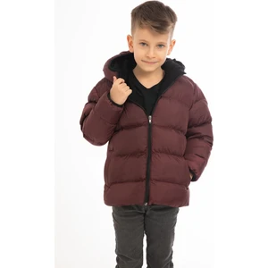 Erkek Çocuk Bordo Içi Polarlı Kürklü Kapüşonlu Su Geçirmez Rüzgara Dayanıklı Şişme Kışlık Mont