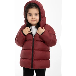 Kız Çocuk Bordo Içi Polarlı Kürklü Kapüşonlu Su Geçirmez Rüzgara Dayanıklı Şişme Kışlık Mont Kaban