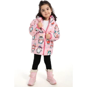 Kız Çocuk Içi Polarlı Kapüşonlu Penguen Şeker Desenli Kışlık Şişme Mont & Kaban & Parka