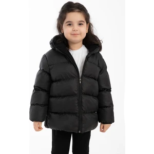 Kız Çocuk Siyah Içi Polarlı Kapüşonlu Su Geçirmez Rüzgara Dayanıklı Şişme Kışlık Mont & Kaban