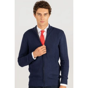 Slim Fit Dar Kesim Kendinden Desenli Erkek Hırka