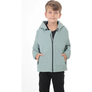 Erkek Çocuk Mint Yeşili Içi Astarlı Su ve Rüzgar Geçirmez Kapüşonlu Çift Fermuarlı Cepli Yağmurluk Rys-Y-15-C
