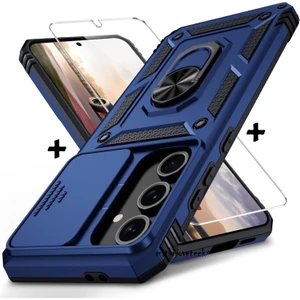 M.TK Moveteck Samsung Galaxy A36 Kılıf Kamera Korumalı Sürgülü Yüzüklü Armor Zırh Tank Kapak + 1 Adet 9h Ekran Koruyucu Cam Set