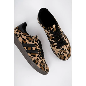 Leopard Garantili Kadın Ortopedik Günlük Bağcıklı Yürüyüş Leopar Desenli Sneaker Spor Ayakkabı