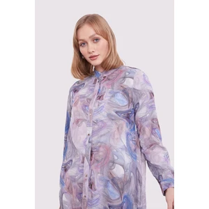 Mavi Soyut Yansıma Desenli Tunik