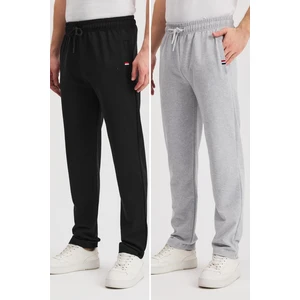 Siyah-Antrasit Erkek Fermuarlı Cepli Nakış Detaylı Düz Paça Rahat Kesim Günlük 2'li Eşofman Altı MTLCE107