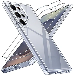 M.tk moveteck Samsung Galaxy S25 Ultra Kılıf Köşe Korumalı Darbeye Dayanıklı Antişok Şeffaf Silikon + Ekran Koruyucu Cam 2in1 Set