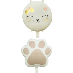 Retro Krem Renkli Kedi ve Pati Folyo Balon Set