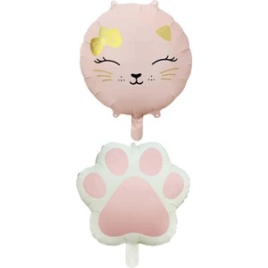 Retro Pembe Renkli Kedi ve Pati Folyo Balon Set