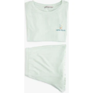 Kaşkorse Modal Kumaş Kısa Kollu Şortlu Pijama Takımı