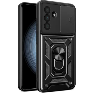 Samsung Galaxy A36 Uyumlu Kılıf Pars Yüzüklü Standlı Siyah + Ekran Koruyucu