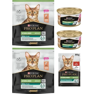 Pro Plan Somonlu Sterilised Kuru Kedi Maması 2 Adet 400 gr + 2 Adet Yaş Mama + 1 Adet Pouch