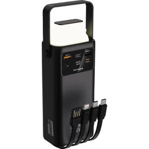 PW-112 22.5W Outdoor Hızlı Şarj Powerbank Siyah – 30.000mAh Kapasite, Çoklu USB Çıkış, Dahili Kablolar, LED Ekran & Kamp Lambası