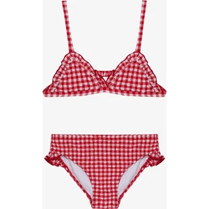 Kız Çocuk Kareli Fırfırlı Üçgen Bikini Takımı