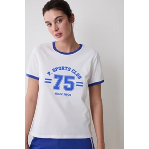 Retro Contrast Binded Kırık Beyaz Tişört