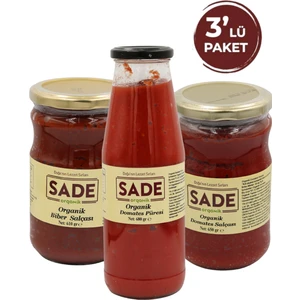 Sade Organik Domates & Biber Salçası ve Domates Püresi 3'lü Paket