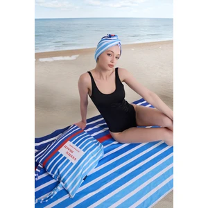 Vevien Home Çizgili Dijital Baskılı 100 x 180  cm  Plaj Havlusu (Plaj Çantası+Bone Hediyeli) Lacivert