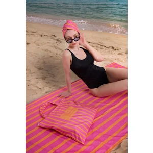 Vevien Home Çizgili Dijital Baskılı 100 x 180  cm  Plaj Havlusu (Plaj Çantası+Bone Hediyeli) Turuncu