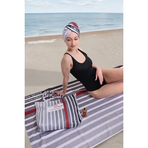 Vevien Home Çizgili Dijital Baskılı 100 x 180  cm  Plaj Havlusu (Plaj Çantası+Bone Hediyeli) Antrasit