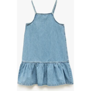Ip Askılı Oversize Pamuklu Pileli Denim Elbise