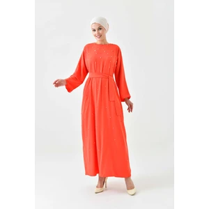 İncili, kuşaklı, standart beden, salaş, günlük ve özel günlerde giyime uygun,  elbise. 38-46 beden arası