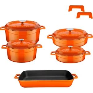 Döküm Beşli Tencere Tava Seti Trendy-Turuncu