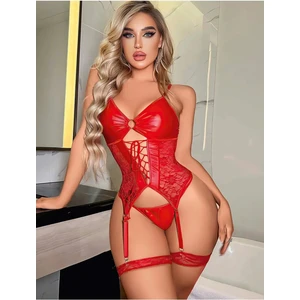 my cherie Deri Detaylı Dantelli Jartiyerli Body