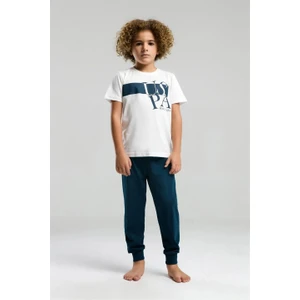 U.s. Polo Assn. US2016 Beyaz Pamuklu Erkek Çocuk Kısa Kollu Pijama Takımı