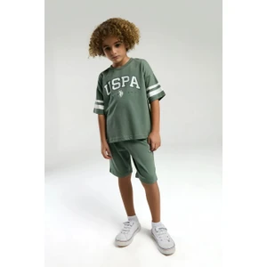 U.s. Polo Assn. US2022 Koyu Yeşil Pamuklu Erkek Çocuk Kısa Kollu Bermuda Takım
