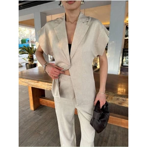 Kadın Krem Keten Ikili Takım