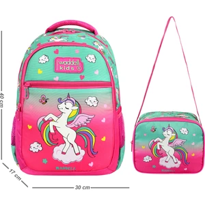 Lisanslı Fuşya Unicorn Desenli Kız Çocuk Ilkokul Sırt Çantası ve Beslenme Çantası